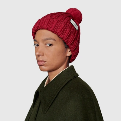 Shop Gucci Knit Wool Hat With  Label In Bright Red