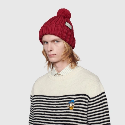 Shop Gucci Knit Wool Hat With  Label In Bright Red