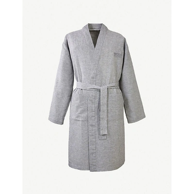 Shop Hugo Boss Grey Ease Cotton And Linen-blend Kimono M