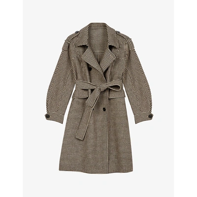 Shop Maje Greg Houndstooth-check Wool-blend Trench Coat In Brown