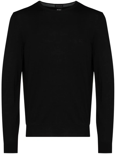 Shop Hugo Boss Crew-neck Wool Jumper In Black