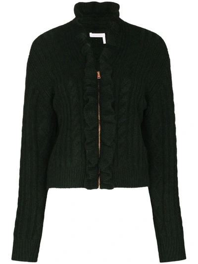 Shop See By Chloé Cable Knit Zip-up Cardigan In Green