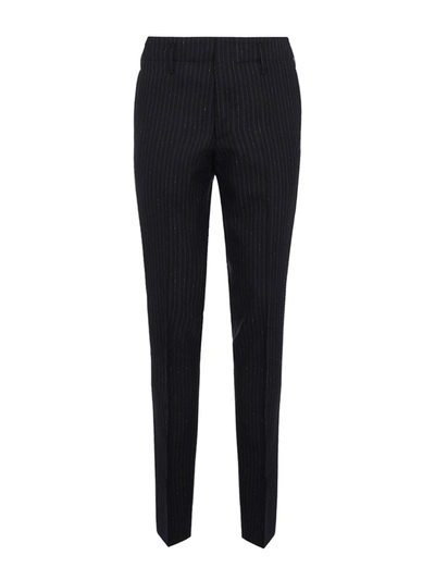 Shop Ferragamo Wool Striped Trousers In Blue