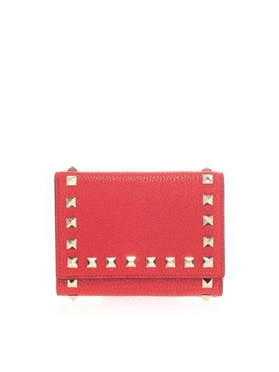 Shop Valentino Rockstud Trifold Wallet In Red