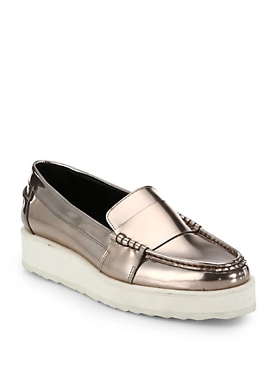 Pierre Hardy Metallic Leather Platform Loafers In Champagne