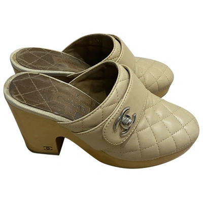 Pre-owned Chanel Leather Mules & Clogs In Beige