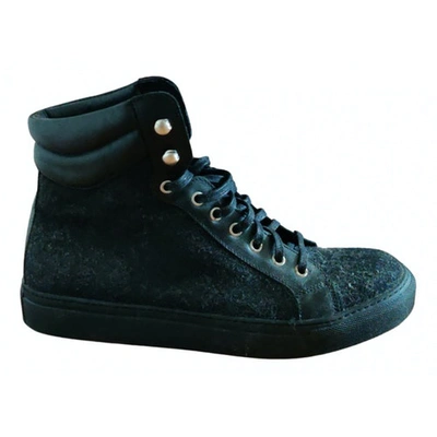 Pre-owned The Kooples Cloth High Trainers In Black