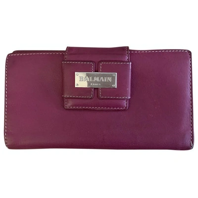 Pre-owned Balmain Leather Wallet In Burgundy