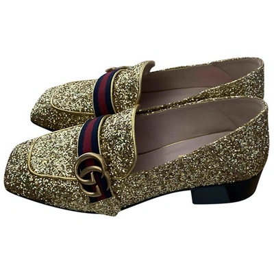 Pre-owned Gucci Marmont Gold Glitter Flats