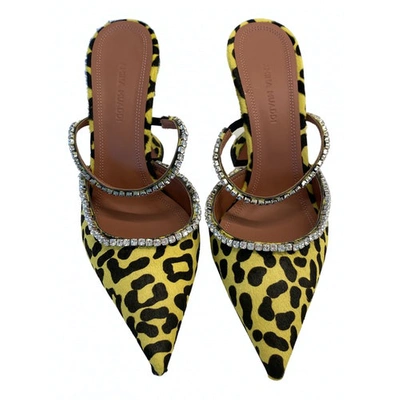 Pre-owned Amina Muaddi Begum Yellow Pony-style Calfskin Sandals