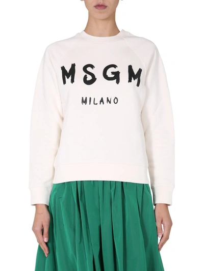 Shop Msgm Crew Neck Sweatshirt In Beige