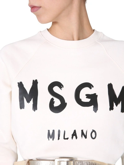 Shop Msgm Crew Neck Sweatshirt In Beige