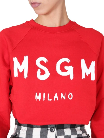 Shop Msgm Crew Neck Sweatshirt In Red