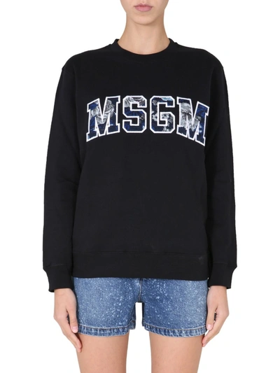 Shop Msgm Crew Neck Sweatshirt In Black