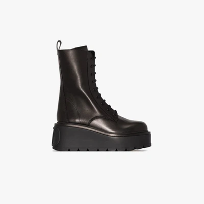 Shop Valentino Black Uniqueform 80 Platform Leather Boots