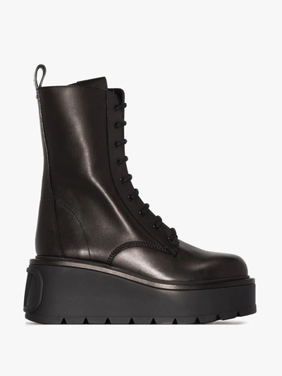 Shop Valentino Black Uniqueform 80 Platform Leather Boots