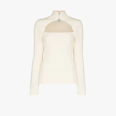 Shop Ganni White High Neck Cutout Sweater