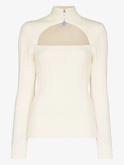 Shop Ganni White High Neck Cutout Sweater