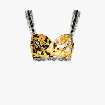 Shop Versace Barocco Print Bustier Top In White