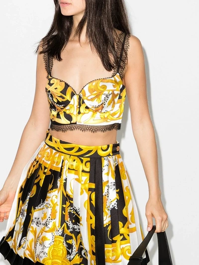 Shop Versace Barocco Print Bustier Top In White