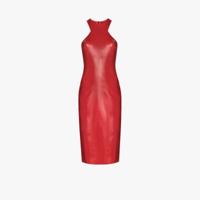 Shop Saint Laurent Fitted Latex Dress In Red