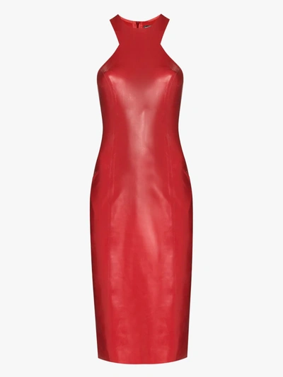 Shop Saint Laurent Fitted Latex Dress In Red