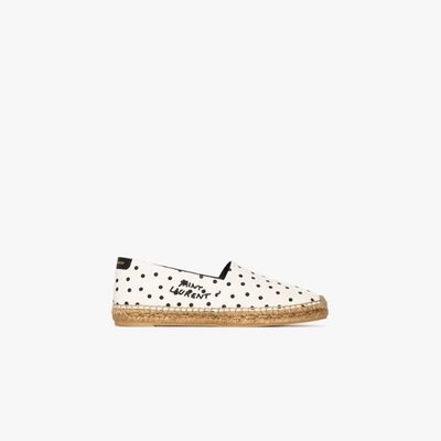 Shop Saint Laurent Black And Polka Dot Logo Espadrilles In White