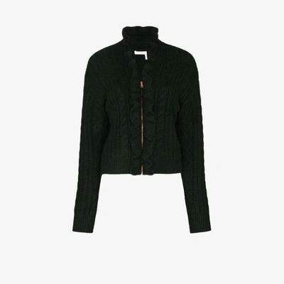 Shop See By Chloé Green Frill Zip-up Knit Cardigan