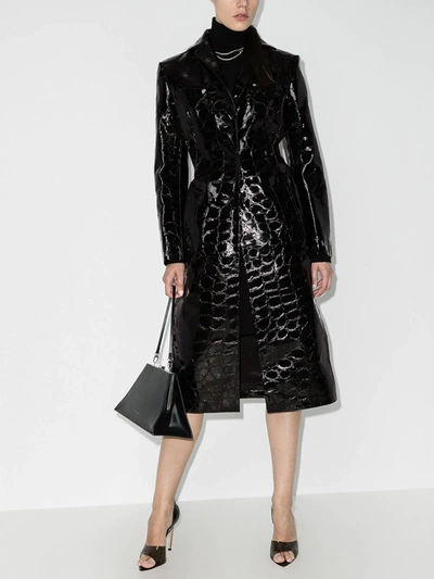 Shop Alexander Wang Mock Croc Patent Leather Trench Coat In Black