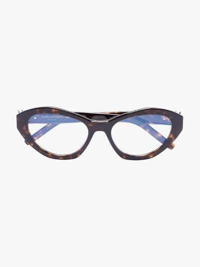 Shop Saint Laurent Brown Cat Eye Tortoiseshell Optical Glasses