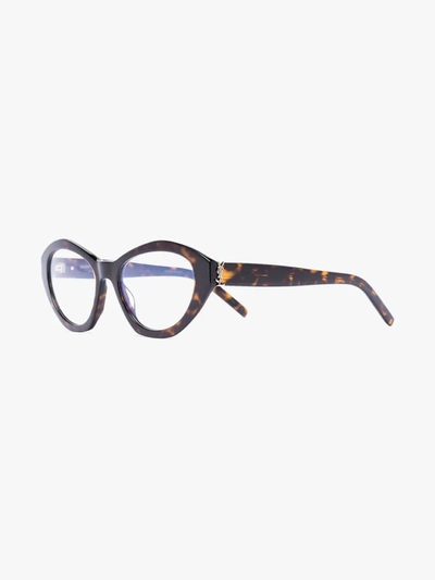 Shop Saint Laurent Brown Cat Eye Tortoiseshell Optical Glasses