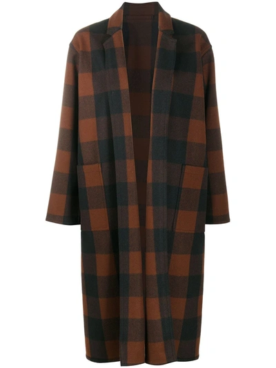 Shop Mackintosh Monreith Check Longline Coat In Brown