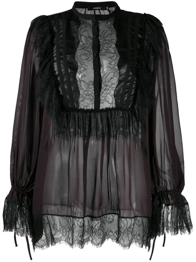 Shop Amen Black Sheer Blouse