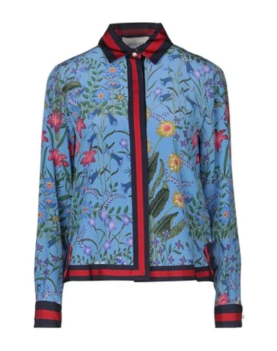 Shop Gucci Floral Shirts & Blouses In Azure