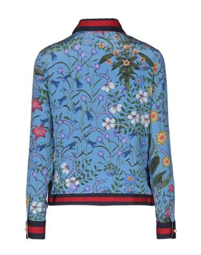Shop Gucci Floral Shirts & Blouses In Azure