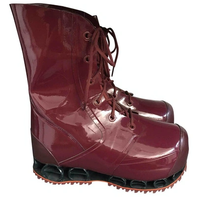 Pre-owned Raf Simons Burgundy Rubber Boots