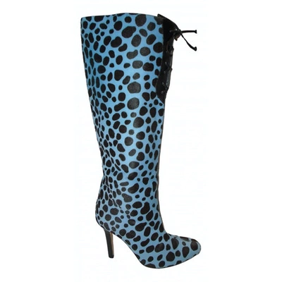 Pre-owned Brian Atwood Blue Pony-style Calfskin Boots