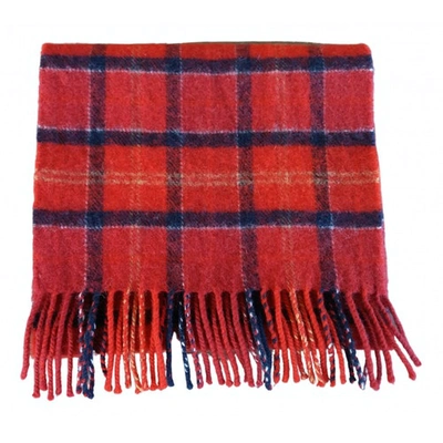 Pre-owned Barbour Wool Scarf & Pocket Square In Red