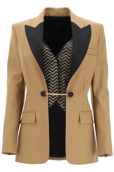 Shop Pinko Wool Blazer With Vest In Cammello Nero (brown)