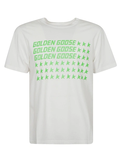 Shop Golden Goose Adamo Regular Golden Flag T-shirt In White/fluo Green