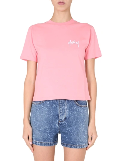 Shop Msgm Crew Neck T-shirt In Rosa