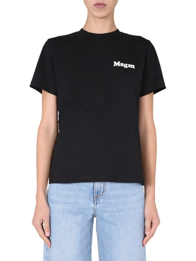Shop Msgm Crew Neck T-shirt In Nero