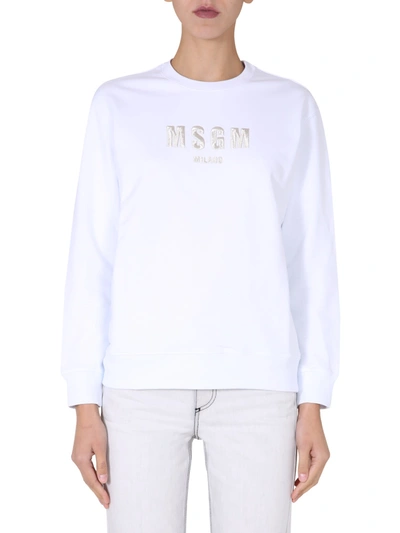 Shop Msgm Crew Neck Sweatshirt In Bianco