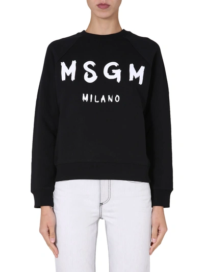 Shop Msgm Crew Neck Sweatshirt In Nero