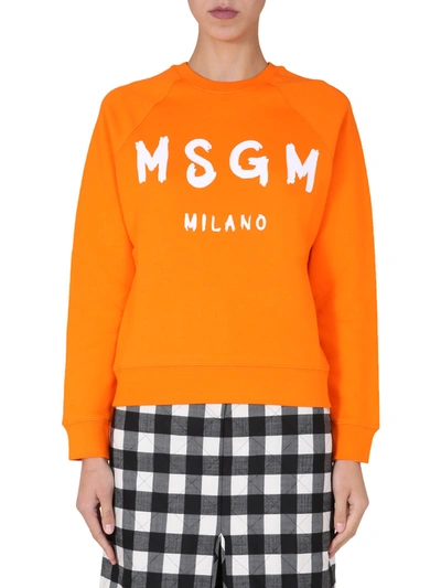 Shop Msgm Crew Neck Sweatshirt In Arancione