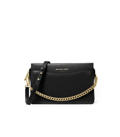 Shop Michael Kors Jet Set Large Black Crossbody Bag In Nero (black)