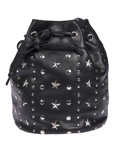 Shop Red Valentino Studded Bucket Bag In Black/silver