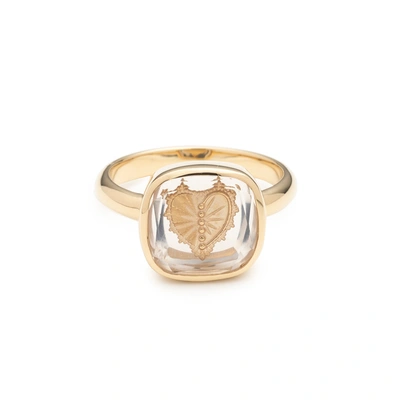 Shop Foundrae Sealed Gemstone Heart Ring In Yellow Gold / Clear Quartz