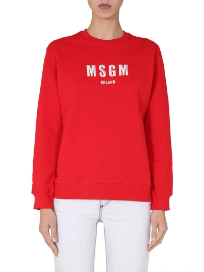Shop Msgm Crew Neck Sweatshirt In Red