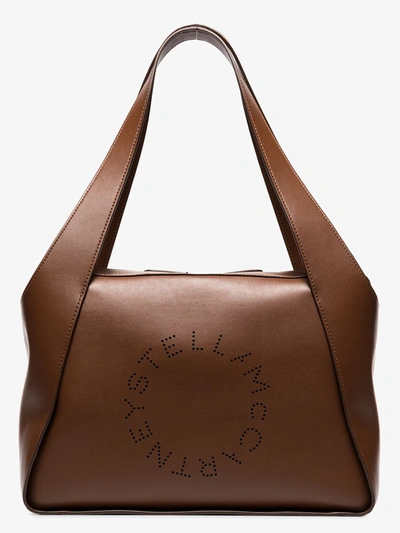 Shop Stella Mccartney Brown Logo Faux Leather Tote Bag